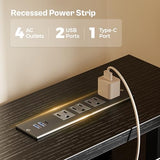 47 inch Computer Desk with 4 Drawers, Gaming Desk with LED Lights & Power Outlets, Work from Home, Black
