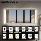 EchosLife 72x32 LED Bathroom Vanity Mirror - Black Aluminum Framed