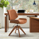 HULALA HOME Faux Leather Swivel Desk Chair No Wheels