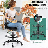 Drafting Chair, Tall Office Chair with 3D Lumbar & Head Support, Ergonomic Mesh Standing Desk Chair with Footring, Comfy Extended High Desk Chair with Flip-Up Arms & Hanger,Black