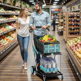Foldable Shopping Cart, 200 lbs Capacity Grocery Carts on Wheels with Collapsible Crate Heavy Duty