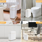 Pukomc Automatic Small Sensor Trash Can with Touchless Lid, 2.3 Gallon / 9L Smart Garbage Can, Quiet Close White Gold Waste Bin