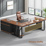 71" Executive Desk with Rolling File Cabinet, Large Office Desk with Drawers, L Shaped Computer Desk, Brown