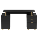 Techni Mobili 57"W Computer Desk w/ 3 Drawers & Storage Cabinet, Black/Gold