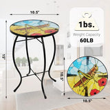 Voumsil Small Side Table with Metal Frame, 10.5" Round Side Tables with Grasshopper Pattern,Outdoor Table for Balcony,Terrace,Garden,Living Room