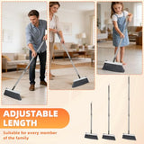 Broom with Dustpan Combo Set, Lightweight Standing Metal Dust Pan with Teeth, Home Essentials Suitable for Home Kitchen Lobby Room Office, Grey