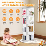 RUNSUNSPRI 4 Tier Rotating Bookshelf Tower, Spinning Bookshelf, Revolving 360° Bookcase Storage Round Carousel, White