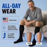 ABSOLUTE SUPPORT Mens Compression Socks for Circulation 20-30mmHg, Made in USA Opaque Graduated Compression Stockings for Varicose Veins, Edema, Arthritis - Black, Medium, A104BL2