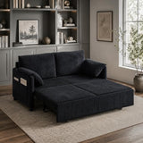 Cozelegti 65" 3-in-1 Convertible Sofa Bed, Pull Out Couch Loveseat Sleeper with Removable Back Pillows, Side Pockets & 2 Pillows for Small Spaces, Living Room, Bedroom – Corduroy, Black