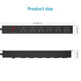 HHSOET 6 Outlet Heavy Duty Power Strip, 14AWG Extension Cord Black, 15FT, 3