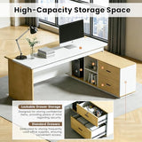 TKKUPLG L Shaped Executive Desk with Drawers, Modern Large Wood Home Office Desk