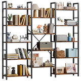 Shintenchi Triple Column 5 Tier Bookshelf, Industrial Large Bookcase Display Shelves