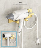 BANJEKT Hair Dryer Holder, Self Adhesive Blow Dryer Holder, Stainless Steel Hair Dryer Stand, Hair Dryer Holder Wall Mounted Compatible with Dyson Blow Dryer Gold