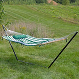 Sunnydaze Rope Hammock with Stand for Outside- 275-Pound Capacity - Includes 12-Foot Hammock Stand, Spreader Bar, Pad, and Pillow - Green & White Stripe