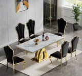 HomVent 68''Gold Faux Marble Dining Table Set with 6 Leather Chair