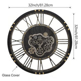 AMAATE Steampunk Wall Clock with Moving Gears, Kinetic Mechanical Industrial Design, Retro Distressed Iron Finish, Dynamic Art for Living Room and Bar Decor, 32 Inch