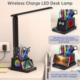 cozoo Desk Lamp,LED Desk Lamps for Home Office,Wireless Charger Small Desk Lamp with Pen Holder,Color Changing Nightlight,12 Lighting Modes