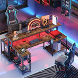 Bestier 71.5 inch Computer Desk with Power Outlets, L Shaped LED Home Office Desk