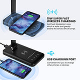 LED Desk Lamp with Night Light, Fast Wireless Charger, USB Charging Port, 10 Brightness, 5 Color Modes
