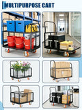 Platform Truck Cart with Cage, 6-in-1 Multi-Purpose Flatbed Cart
