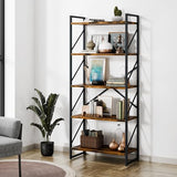 Shintenchi 5 Tiers Bookshelf, Classically Tall Bookcase Shelf, Industrial Book Rack, Modern Book Holder, Books/Movies-Rustic Brown