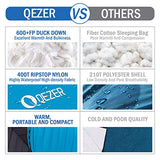 QEZER Ultralight Down Sleeping Bag for Adults 45-68 Degree F with 600 Fill Power, Compact Summer Sleeping Bag for Backpacking, Hiking and Camping