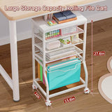 5-Tier Rolling File Cart, Under Desk Storage Organizer with Lockable Wheels & Mesh Sliding Trays