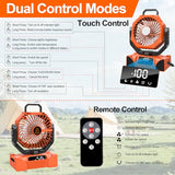 Portable Camping Fan Battery Operated Powered Fan with Remote Control & LED Lantern,20000mAh Battery Rechargeable,LED Digital Display,Oscillate,Timer,Rotation Hanging Hook for Tents Travel - Orange