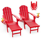 GREENVINES Adirondack-Chairs-with-Ottoman | Set of 2 | Folding | Retractable-Footrest | HDPE Plastic | All Weather Fire Pit Chair | Cup Holders | Red | for Outdoor Poolside