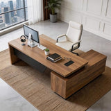 Retractable L-Shaped Executive Desk, Modern Office Desk with locking Drawers