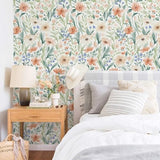 MelunMer Floral Wallpaper Peel and Stick Wallpaper Boho 17.3"x393" Self Adhesive Removable Wall Paper for Bedroom/Bathroom Wildflowers Contact Paper for Cabinets Covering Wall Papers Deco Botanical