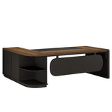 Tribesigns 80'' L-Shaped Desk, Large Executive Office Desk with 55'' Drawers Cabinet, Modern Commercial Office Table with Storage Shelves, Business Furniture for Home Office, Brown & Black