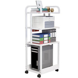 SHSWUD Printer Rack Floor-Standing Printer Stand with Wheels 4-Layer Cart Mobile Fax Machine Rack for Office Printer Shelves(White)