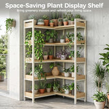 GTPLAYER 5-Tier Corner Bookshelf, L-Shaped Metal Frame Shelf with Tall 14" Shelves, Plant Stand and Storage Rack for Small Spaces, Living Room and Home Office, Light Oak