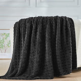 NEWCOSPLAY Super Soft Queen Blanket Black Premium Silky Flannel Fleece 3D Waffle Checkered Lightweight Bed Blanket All Season Use (Black, Queen(90"x90"))
