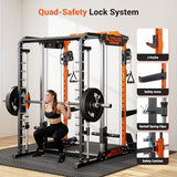 Smith Machine with Independent Dual-Pulley System, 1700LBS Adjustable Cable Crossover Squat Rack, Multi-Functional Power Cage for Home Gym