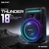 Dolphin NightWave 1800: 18" Portable Bluetooth Party Speaker – 100W RMS, Powerful 18" Woofer, LED Lights, WaveSync™, X-Bass, Rechargeable Battery, Bluetooth 5.1, 21" Tall – Perfect for Parties