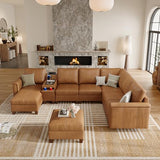 Mid Century Modern Sectional Couches for Living Room, 8 Seat V Shaped Couch with Chaise and Versatile Console