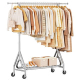 JIEJIERUI Heavy Duty Clothing Rack, Metal Clothes Rack Load 450 LBS, Rolling Coat Racks for Hanging Clothes with Lockable Wheels, Silver