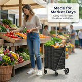 Folding Shopping Cart with Waterproof Liner & 360° Swivel Wheels | Collapsible Grocery Cart for Easy Transport