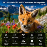 VETEK Video Camera 8k Camcorder 48MP UHD WiFi IR Night Vision Vlogging Camera for YouTube, 18X Digital Zoom 3.0“ LCD Screen Digital Camera with Microphone, 32G SD Card, Remote Control and 2 Batteries