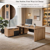 Retractable L-Shaped Executive Desk, Modern Office Desk with locking Drawers
