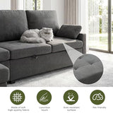 Huatean Home 105" U-Shape Sleeper Sofa with Storage, Large 7-Seat Modular Sectional with Removable Covers, Pull-Out Couch Bed for Living Room, Dark Grey