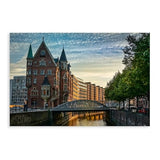 Aosarocc Amburg, Germany Canvas Art Print Skyline Night View Poster, Colorful City Center, Modern Office Wall Decoration 18x12inch(45x30cm) Unframe-style
