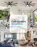 84" Aluminum Outdoor Ceiling Fan with Light, Industrial-Grade 8 Metal Blade