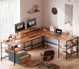 Furologee 66” L Shaped Desk with Power Outlet, Reversible Home Office Desk