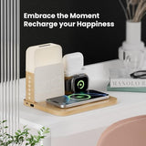 Alarm Clock Charging Station for Bedrooms, 7 in 1 Wireless Charging Station, Magnetic Charger with Night Light Bedside Clock (Wood)
