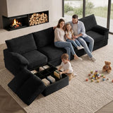 142" Boneless Couch with Storage, 48.6" Extra Deep-High Seat Modular Sectional Sofa with Ottoman