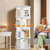 RUNSUNSPRI 4 Tier Rotating Bookshelf Tower, Spinning Bookshelf, Revolving 360° Bookcase Storage Round Carousel, White