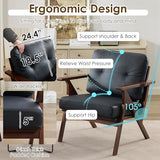 Black Leather Office Accent Chair Set of 2 with Wooden Arms, Comfy Guest Waiting Room Chairs